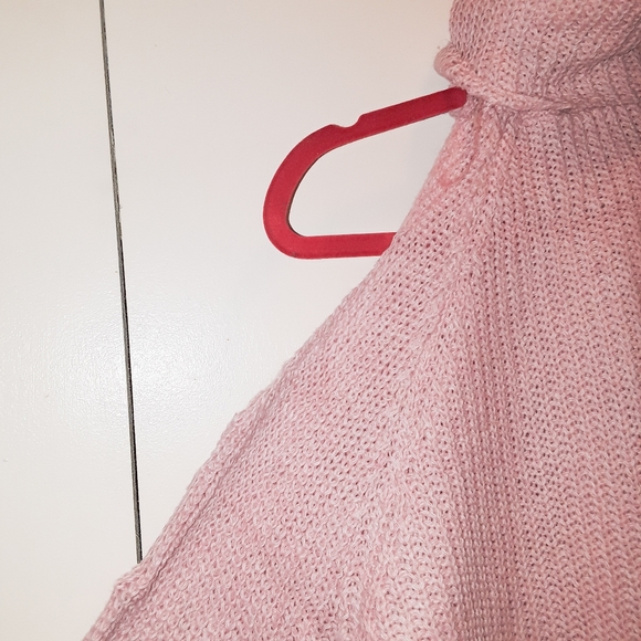Pink Cold Shoulder Turtle Neck Knit Sweater OS - Picture 5 of 6
